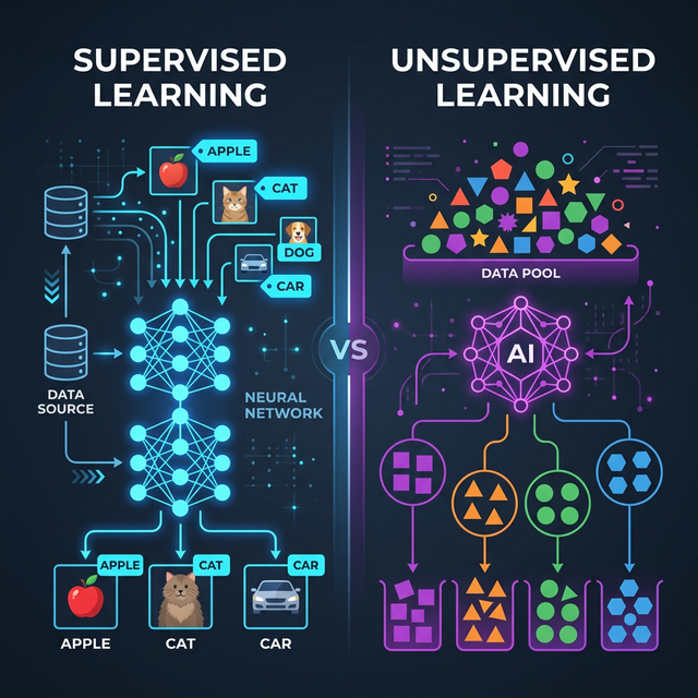 Supervised versus Unsupervised Learning Comparison Visualization